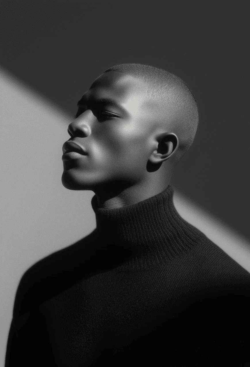 Side profile portrait in greyscale