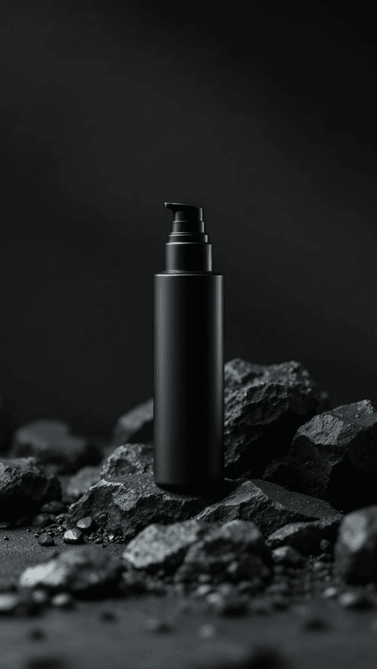 Solid dark rectangular product packaging