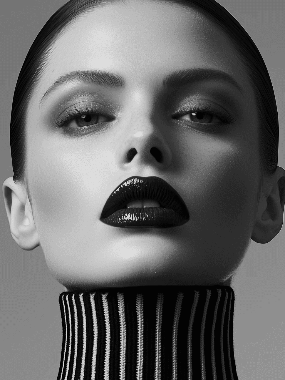 Close-up beauty portrait with bold dark lipstick